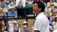 Milos Raonic se raduje z postupu do finále Wimbledonu. Milos Raonic se raduje z postupu do finále Wimbledonu.