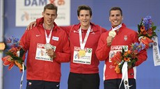 Belgický desetibojař Thomas Van Der Plaetsen (uprostřed) se v Amsterdamu stal... Belgický desetibojař Thomas Van Der Plaetsen (uprostřed) se v Amsterdamu stal...