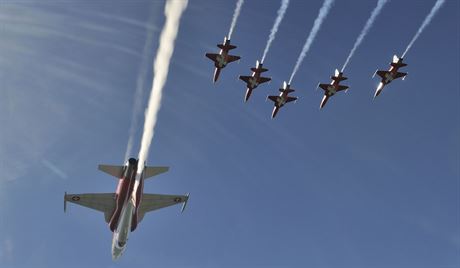 výcarská skupina Patrouille Suisse na strojích F-5E Tiger II.