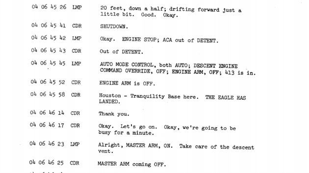 Transkript komunikace Apollo 11 ped pistnm