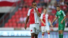 Slávistický útočník Gino van Kessel po prvním poločase odvety s Levadií Tallinn. Slávistický útočník Gino van Kessel po prvním poločase odvety s Levadií Tallinn.
