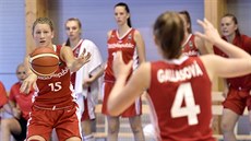 Česká juniorská reprezentantka Michaela Krejzová (vlevo) přihrává míč Patricii... Česká juniorská reprezentantka Michaela Krejzová (vlevo) přihrává míč Patricii...