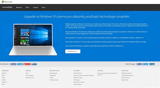 Nabídka na upgrade zdarma na Windows 10.