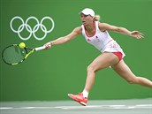 Dnsk tenistka Caroline Wozniack v olympijskm utkn s Petrou Kvitovou. (8....