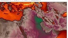 Mapa ukazuje maximální teploty na Arabském poloostrově a v jeho okolí (22.... Mapa ukazuje maximální teploty na Arabském poloostrově a v jeho okolí (22....