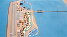 Vizualizace plánovaného umělého ostrova s přístavem u Pásma Gazy Vizualizace plánovaného umělého ostrova s přístavem u Pásma Gazy