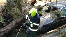 Vyprošťování utopené Škody Octavie z řeky Vláry u města Brumov-Bylnice na... Vyprošťování utopené Škody Octavie z řeky Vláry u města Brumov-Bylnice na...