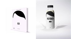 Obálka knihy Už je tady zas a balení mléčného produktu Kefírer Obálka knihy Už je tady zas a balení mléčného produktu Kefírer