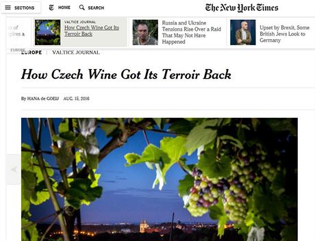 lánek o moravském vínu v on-line verzi The New York Times