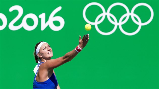 esk tenistka Petra Kvitov v souboji s Ameriankou Madison Keysovou o olympijsk bronz. (13. srpna 2016)