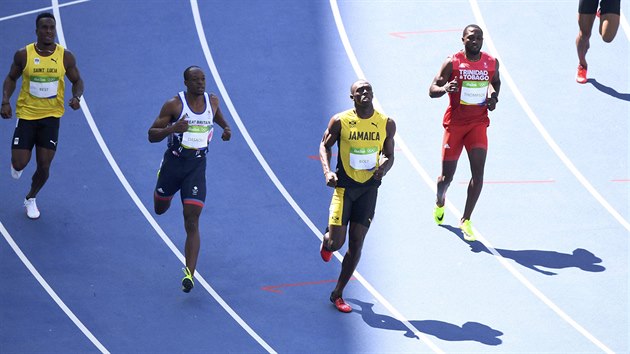 Jamajsk sprinter Usain Bolt v olympijskm rozbhu na 100 metr. (13. srpna 2016)
