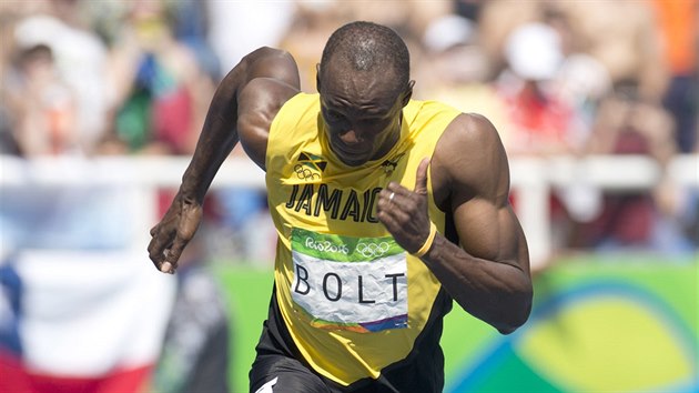 Jamajsk sprinter Usain Bolt v olympijskm zvodu na 200 metr. (16. srpna 2016)