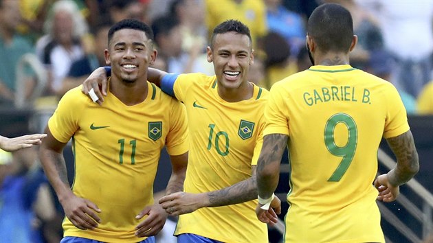 Hlavnmi stelci v semifinlovm utkn s Hondurasem byli brazilt fotbalist Gabriel Jesus (11) a Neymar (10). (17. srpna 2016)