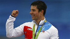 JE TO TAM! Jií Prskavec se raduje z bronzové medaile v závod kajaká.