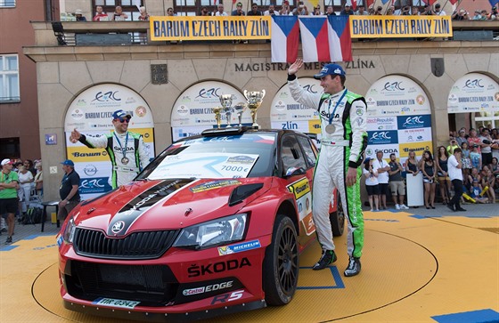 Jan Kopecký (vpravo) a Pavel Dresler, vítzná posádka Barum Rallye