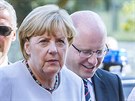 Angela Merkelov dorazila k arelu VUT, provz ji premir Bohuslav Sobotka,...