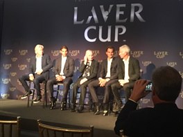 Tenisov legendy Borg, Nadal, Laver, Federer a McEnroe v New Yorku pedstavuj...