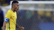 Brazilský kapitán Neymar se raduje z gólu ve finálovém duelu s Nmeckem.
