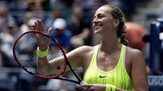 Petra Kvitová se raduje z postupu do třetího kola US Open. Petra Kvitová se raduje z postupu do třetího kola US Open.