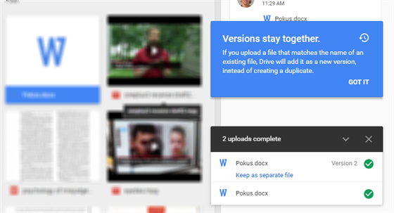 Kdy nahrajete dv verze stejného souboru, Google Drive si s tím poradí