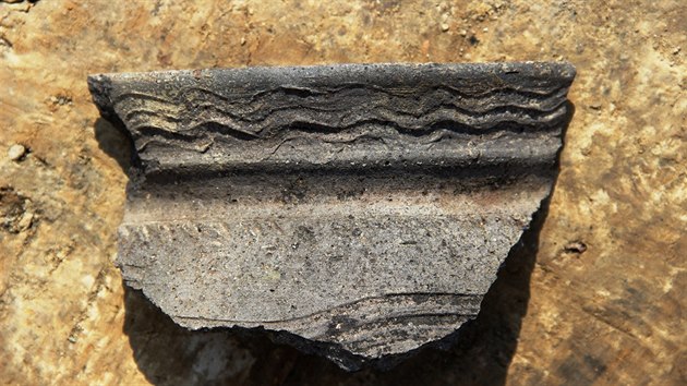 Jednm z nlez archeolog pi przkumu budoucho parkovit v Lipnku nad Bevou byl i okraj keramickho hrnce zdobenho vlnicemi a ikmmi vrypy na podhrdl.