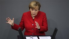 Německá kancléřka Angela Merkelová řeční na zasedání parlamentu v Berlíně (7.... Německá kancléřka Angela Merkelová řeční na zasedání parlamentu v Berlíně (7....