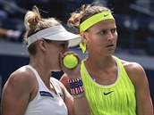 PORADA. Lucie afov (vpravo) a Bethanie Mattekov-Sandsov ve finle US Open.