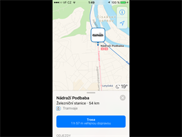 iOS 10 - V Praze je k dispozici i zobrazen dopravy.