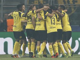 Radost fotbalist Dortmundu v utkn Ligy mistr na Legii Varava.
