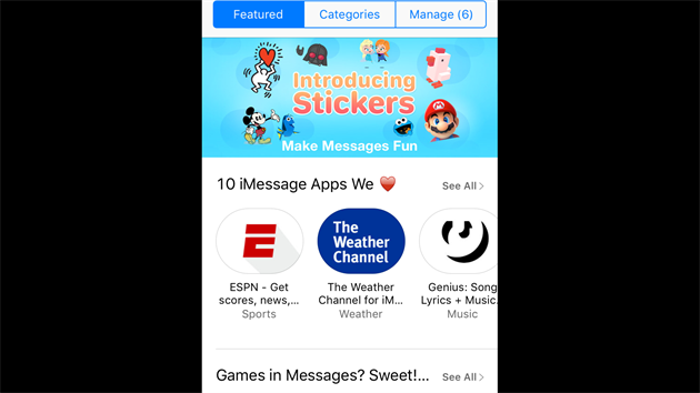 iOS 10 - Pro zprvy iMessage nyn existuje speciln sekce v obchodu App Store.