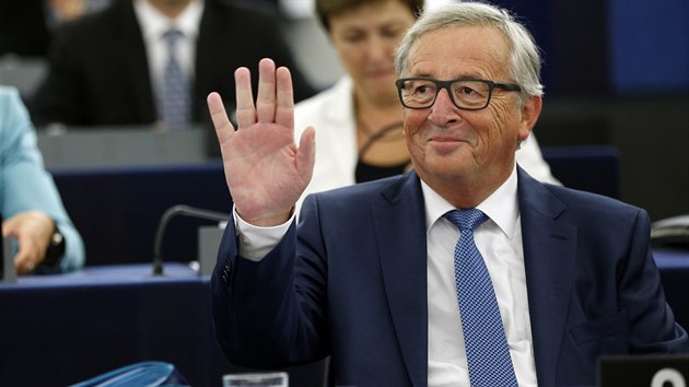 Pedseda Evropsk komise Jean-Claude Juncker ve stedu pronesl projev o stavu Evropsk unie (14. z 2016)