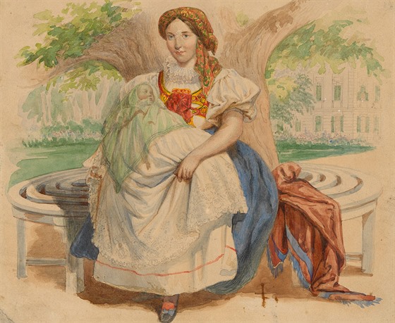 Na tomto obraze z 19. století je kojná Marianka, jak drí malého korunního...