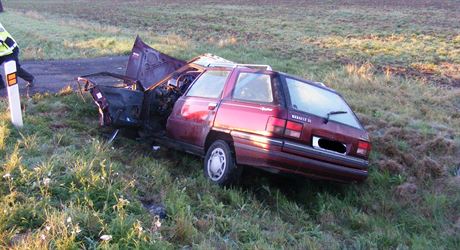 Renault narazil ve stedu ráno do tla divoáka. idi nehodu nepeil.