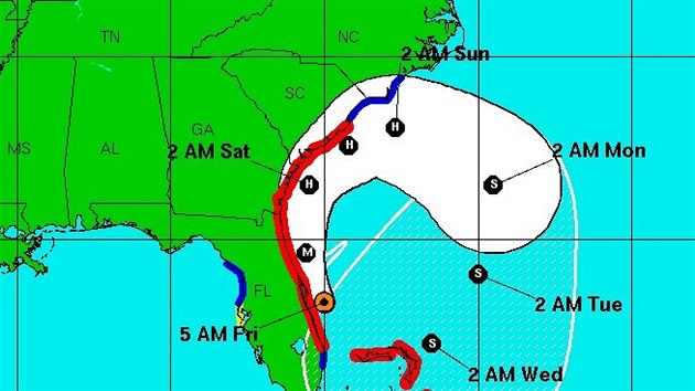 Pedpokldan trasa huriknu Matthew (7. jna 2016)