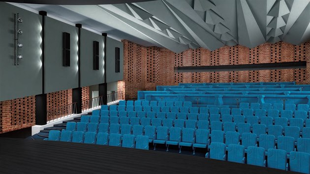 Takto by podle vizualizac od architektonickho studia Rada Architekti mohlo po rekonstrukci vypadat kino ve e nad Szavou. S jedinm rozdlem - sedaky nakonec nebudou modr, ale tmav erven.