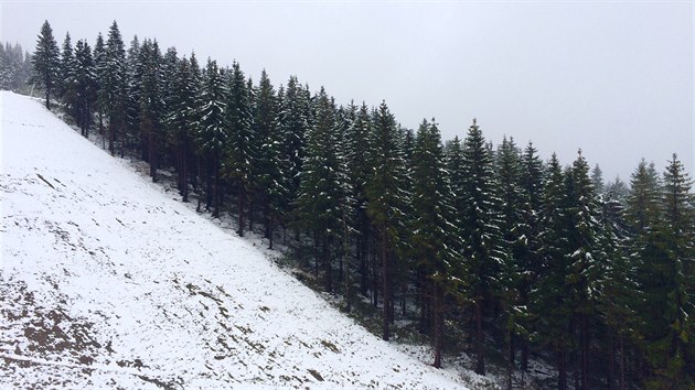 Sjezdovky na ern hoe v Krkonoch pokrylo 10 a 15 centimetr novho snhu (6.10.2016).