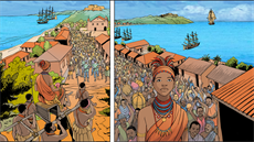 Takto královnu Nzingu Mbande vykreslil komiks UNESCO.
