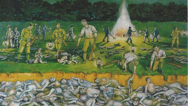 Obraz masakru a hromadného hrobu na védských ancích u Perova. Pochází z...