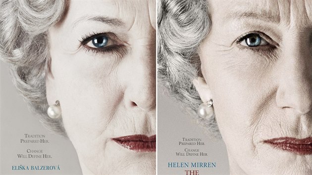 Elika Balzerová v kalendái Promny 2017 a Helen Mirrenová na plakátu k filmu...