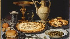 Chléb, pomeran, peínka, víno. Olejomalba vlámské barokní malíky Clary...
