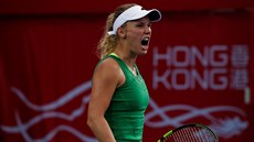 Caroline Wozniacká ve finále turnaje v Hongkongu.