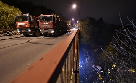 Na most vjela tyi pln naloená nákladní auta, která dohromady váila 80 tun.