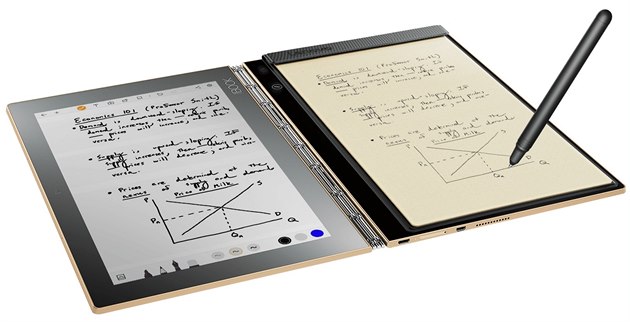 YogaBook od Lenova kombinuje papírový poznámkový blok s tabletem. YogaBook od Lenova kombinuje papírový poznámkový blok s tabletem.