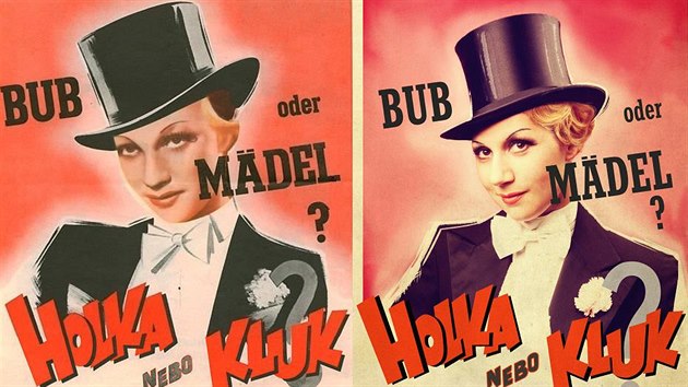 Adina Mandlov na plaktu k filmu Holka nebo kluk? (1938) a Martha Issov v kalendi Promny 2017