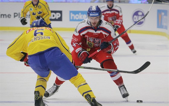 eský hokejista Tomá Filippi v utkání proti védsku.