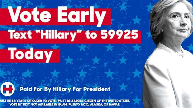 Falen reklama vyzv volie Clintonov, aby volili SMS, co ovem zkon neumouje