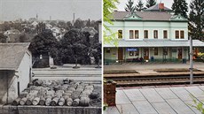 Smiřická nádražní budova před víc než sto lety a dnes. Smiřická nádražní budova před víc než sto lety a dnes.
