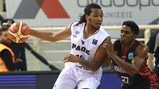 Shaquielle McKissic (vpravo) z tureckého Usaku  brání Brandona Taylora z PAOK...