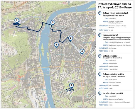 Pehled vybranch akc na 17. listopadu 2016 v Praze