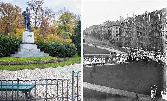 Riegerovy sady na praských Vinohradech v souasnosti a v roce 1907